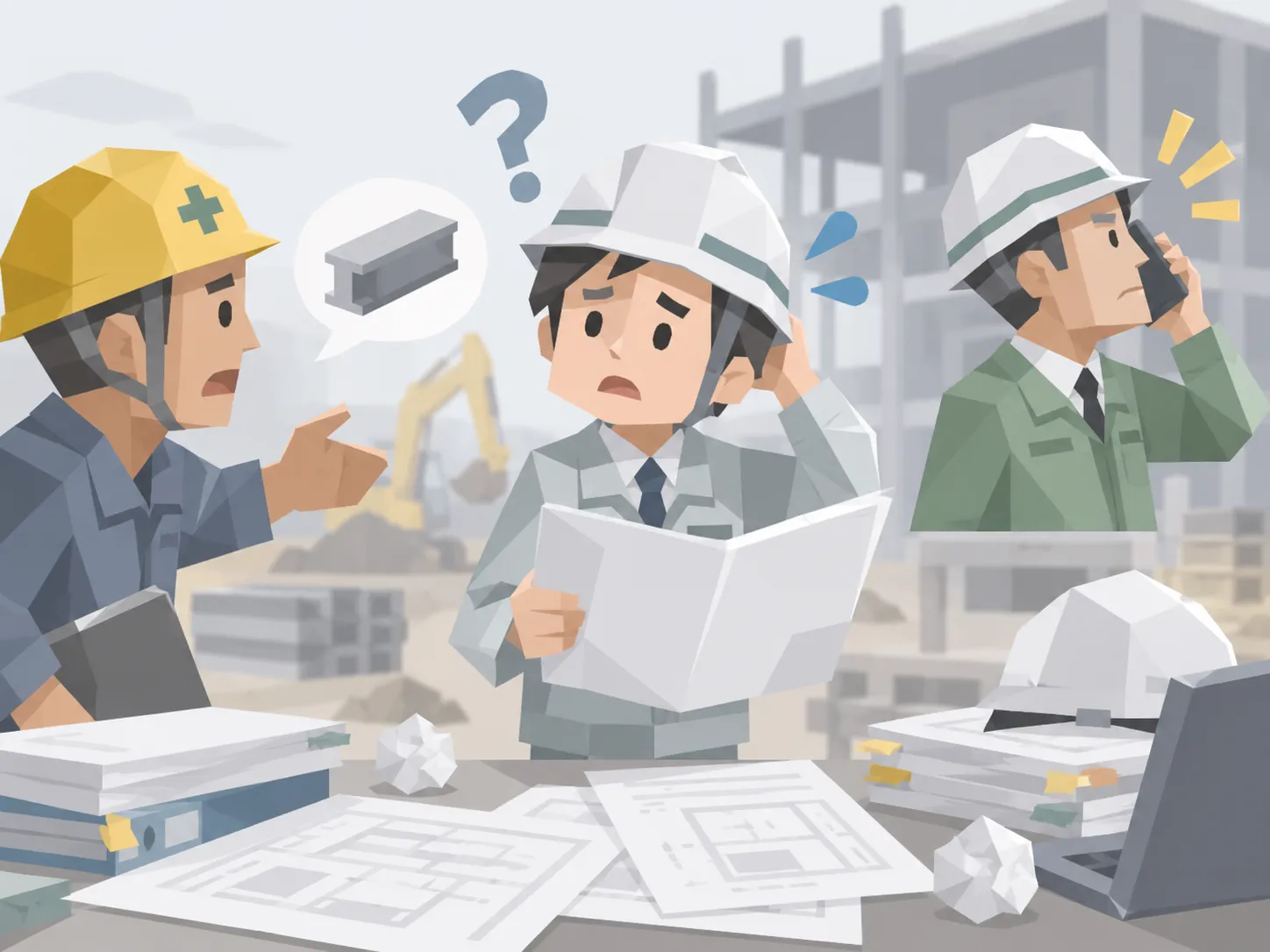 指示を待つばかりで、次の動きが分からない若手現場監督のイメージ