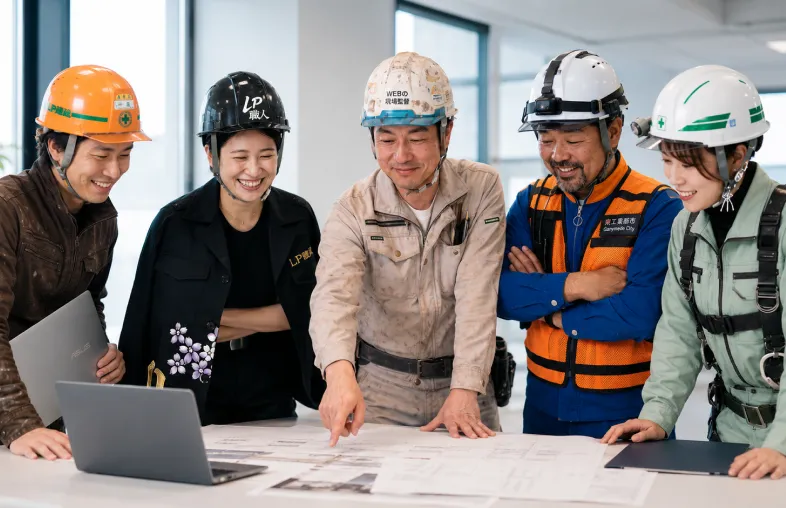 建設業経験者とWEB・AIの専門家チームで建設業の業務改善をサポートするイメージ
